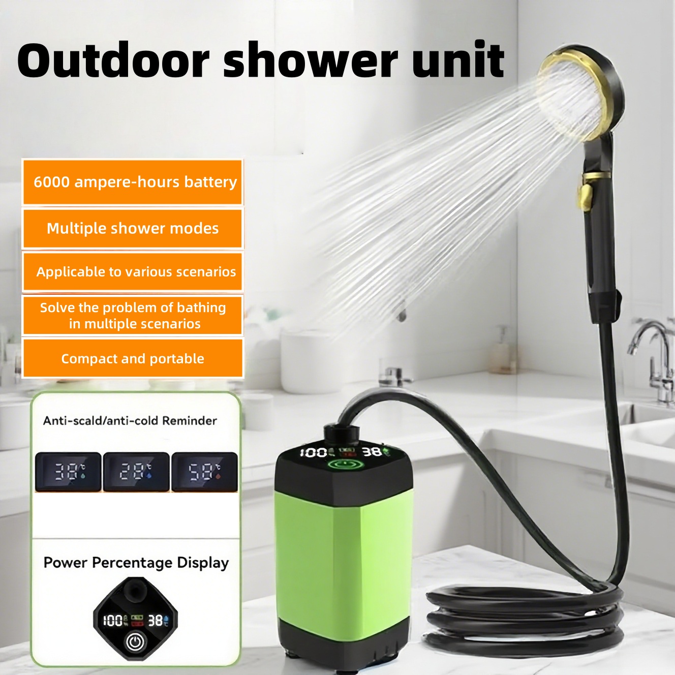 Outdoor Camping Gear - وحدة استحمام كهربائية محمولة للاستخدام الخارجي،