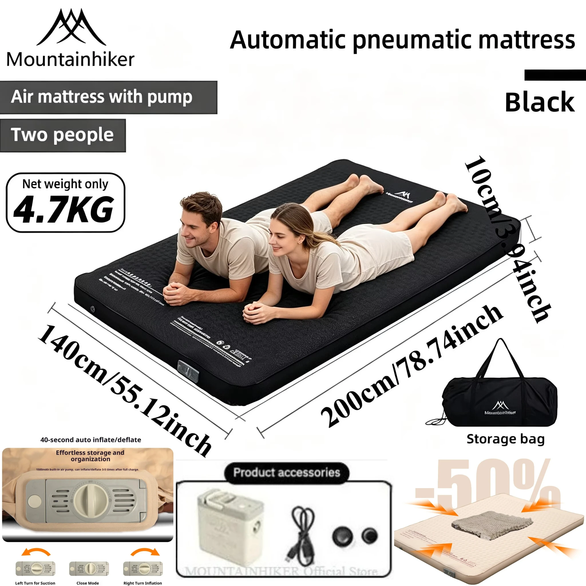 Outdoor Inflatable Camping Tent With Air Pump - MOUNTAINHIKER مرتبة هوائية قابلة للنفخ، سرير