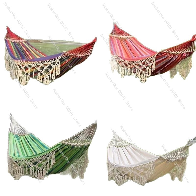 Outdoor Camping Hammock - أرجوحة قماشية مزدوجة مع شراشيب للتخييم