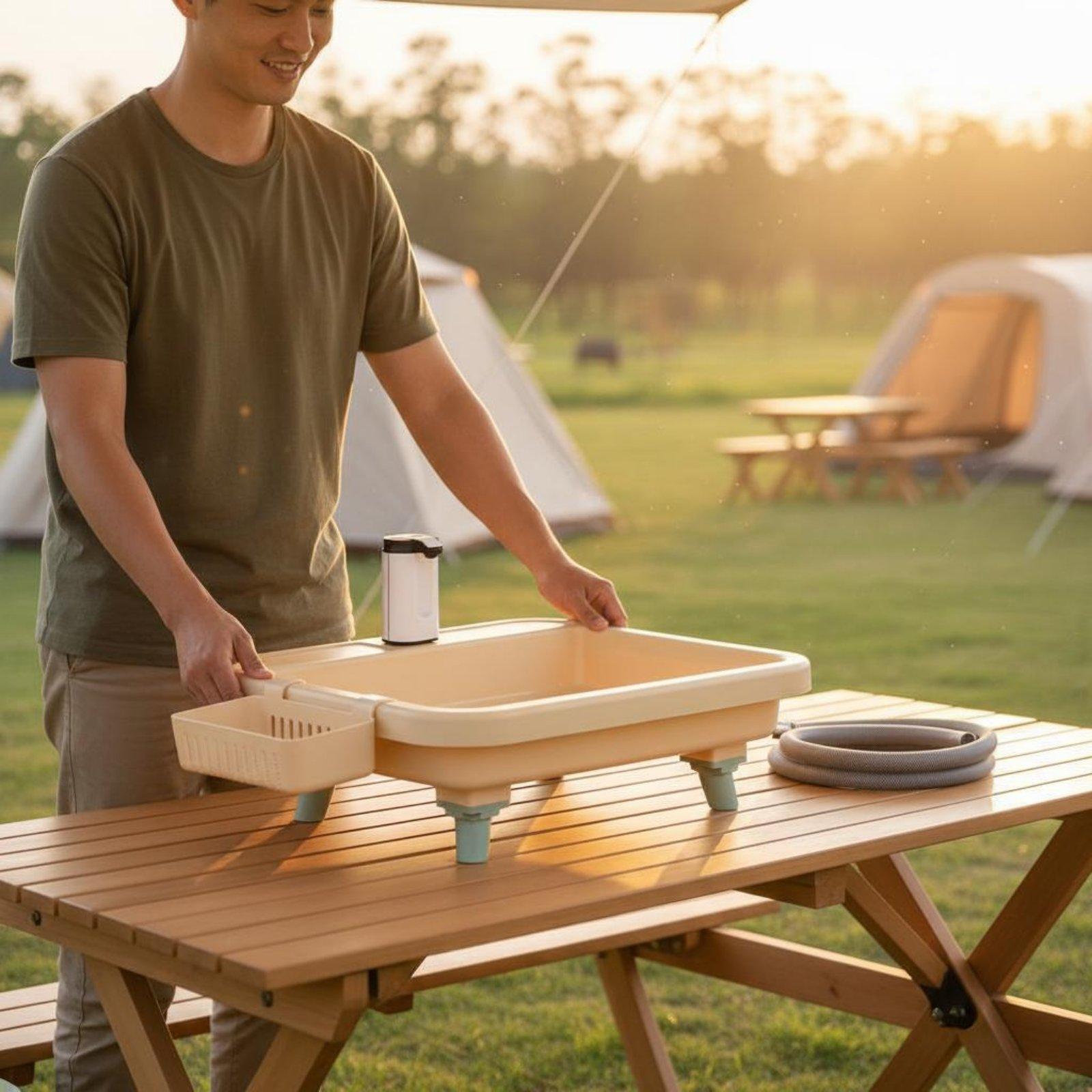 حوض غسيل محمول للتخييم مزود بص - مراجعة Outdoor Camping وسعره