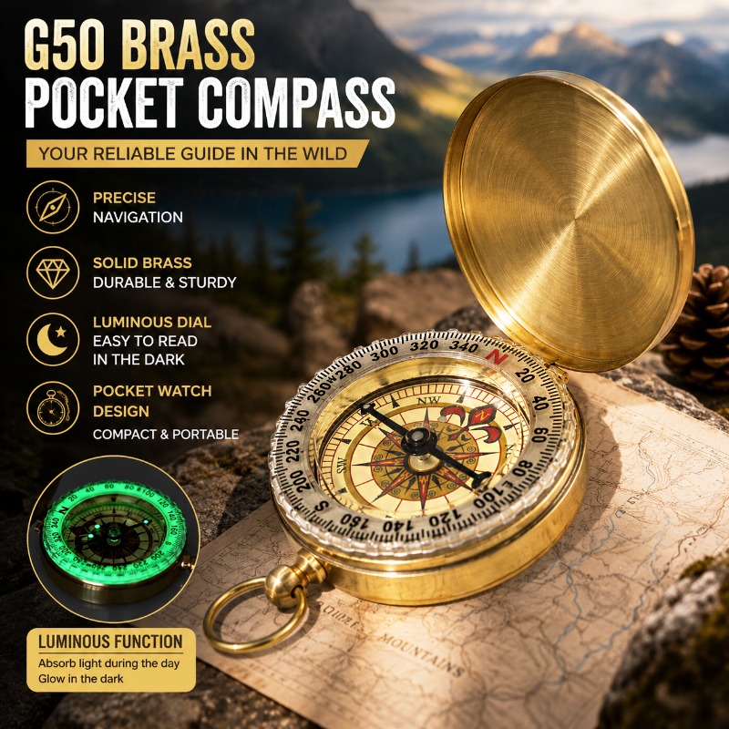 بوصلة جيب نحاسية 50 مم مضيئة،  - مراجعة Outdoor Camping Direct وسعره